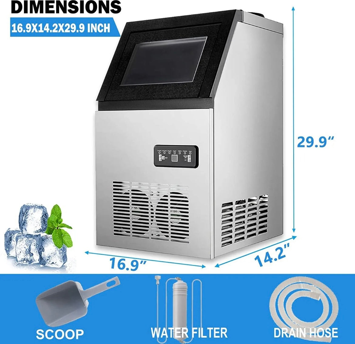 Commercial Grade Ice Maker, Produces 90 Pounds of Ice Every 24 Hours