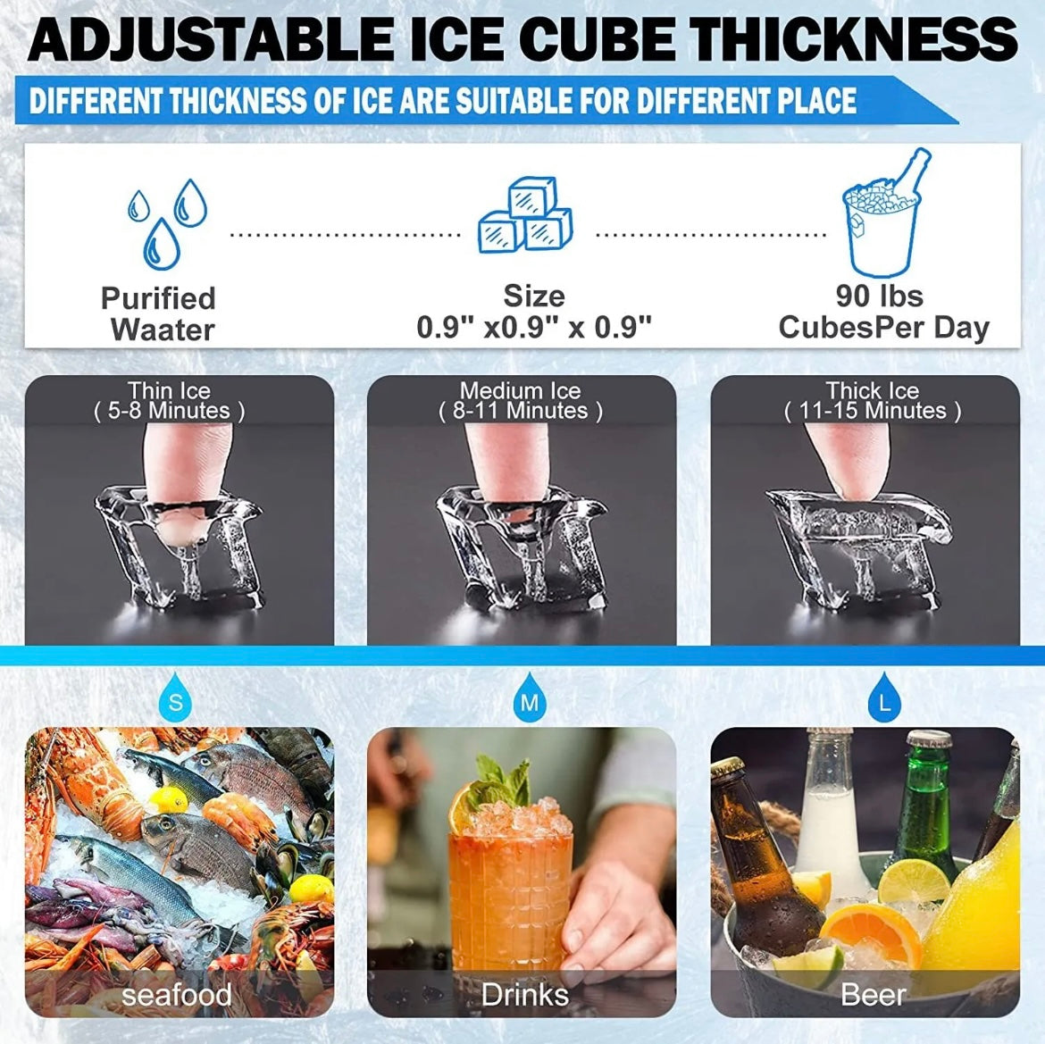 Commercial Grade Ice Maker, Produces 90 Pounds of Ice Every 24 Hours